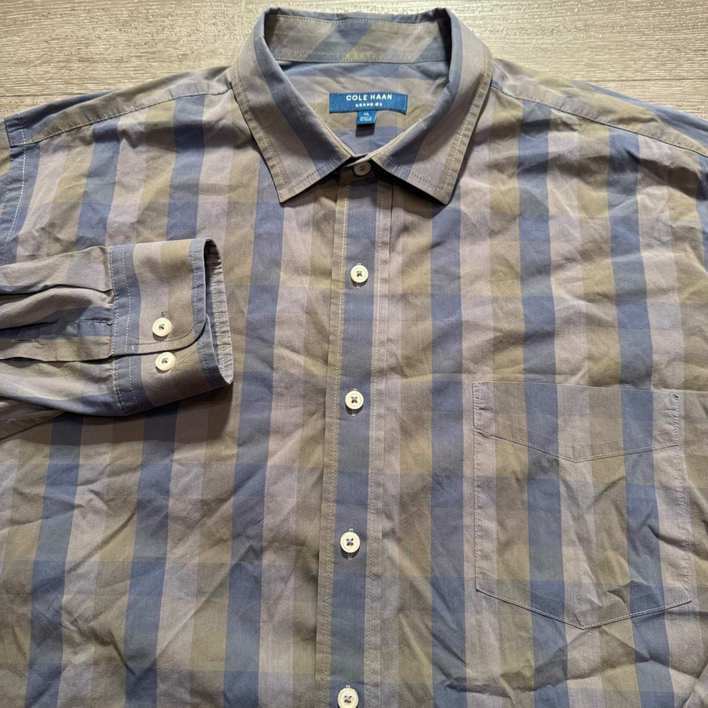 Cole Haan Shirt Mens XL Cotton Plaid Performance Stretch Preppy‎ Grand.OS Button